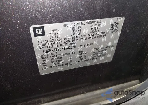 2017 GMC Acadia Sle-2 из США, поврежденный, VIN 1GKKNTLS6HZ242070